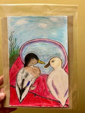 Original Handmade Pair Of Call Ducks Colored Pencil Illustration